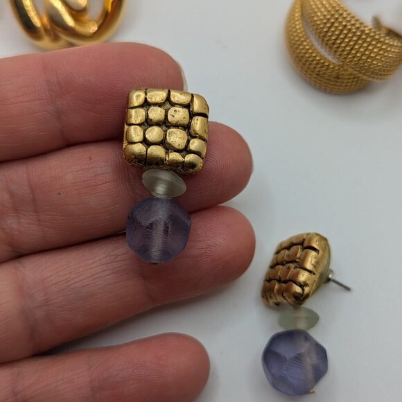 Vintage Earrings Stud Pierced Chunky Bold Statement Gold Tone Mix Lot of 7 - Picture 4 of 12